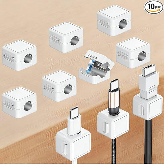10 Pack Cord Organizer, Magnetic Cable Management, Cord Holder for Desk, Adhesive Cable Clips Wire Keeper for Nightstand, Home, Office, Desktop, Car, Wall (White)