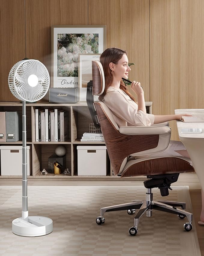 Portable Fan, 31'' Oscillating Standing Floor Fan, 5400mAh Battery Powered Foldable Desk Fan with 4 Speeds＆8H Timer, Personal Floor Fan for Bedroom, Small Travel Fan for Outdoor