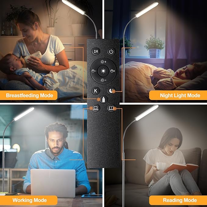 marctronic Grey LED Floor Lamp, 18W 1800LM Bright Floor Lamps with Remote & Works with Smart Plug, Dimmable Timing Eye Caring Reading Light Modern Standing Floor Lamp for Living Room Bedroom Office