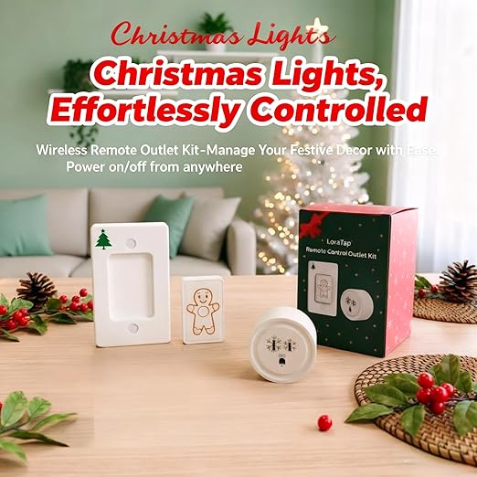 LoraTap Remote Control Outlet (Christmas Tree Light Switch): Wireless Wall Switch – 100ft Indoor Range – On/Off Outlet for Holiday Lights & Small Appliances – Pre-Programmed & No Wiring