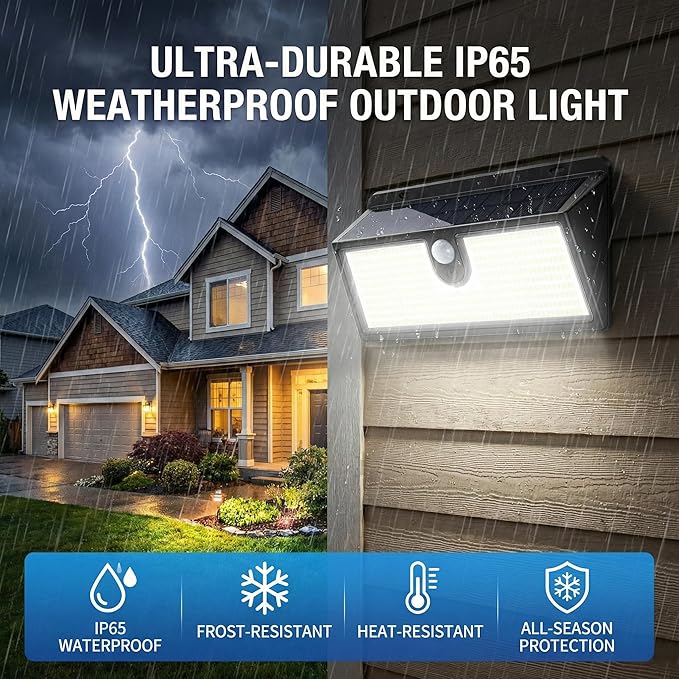 Solar Lights Outdoor, 452 LED 2000LM Ultra Bright Solar Motion Lights Outdoor, IP65 Waterproof Motion Sensor Outdoor Lights, 3 Modes Wireless Security Lights for Fence, Yard, Patio, Garage [2 Pack]