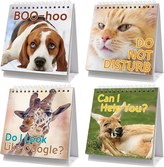 Fancy Land Funny Animal Desk Signs - 30 Flip-Over Messages - Office Desk Accessories - Plastic - 5 Inches x 5.7 Inches