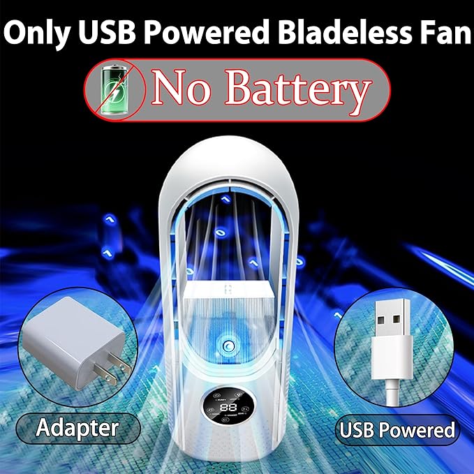 Bladeless Desk Fan, Desktop Bladeless Fan for Desk Office Home Bedroom (No Battery)