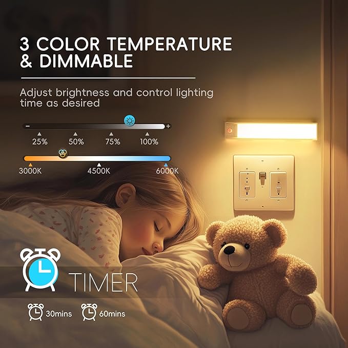 lexall 3 Pack Under Cabinet Lighting, 60 LED Rechargeable Motion Sensor Light Indoor with Charging Station, Dimmable LED RGB Light Bar, Magnetic Under Counter Lights for Kitchen, Night Safe Light