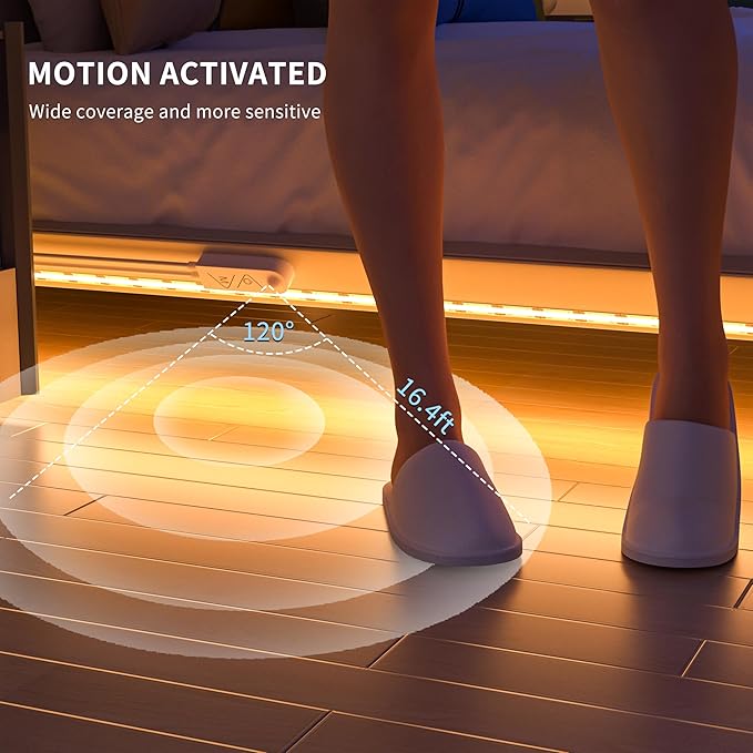PAUTIX COB LED Strip with Motion Sensor,5V USB LED Tape Light 2700K Warm White,9.84ft Super Bright,Dimmable Motion Activated LED Strip Light for Bedroom,Cabinets,Kitchen,Stair,Closet Lighting Projects