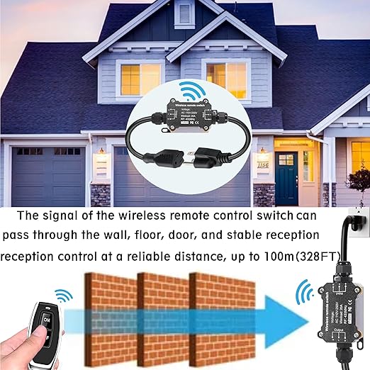 AC110V Remote Control Power Switch,Waterproof Wireless Light Switch,165 Feet Long,AC110V/120V/250V/20A RF Module Relay,Outdoor Weatherproof Smart Socket,Electrical Equipment