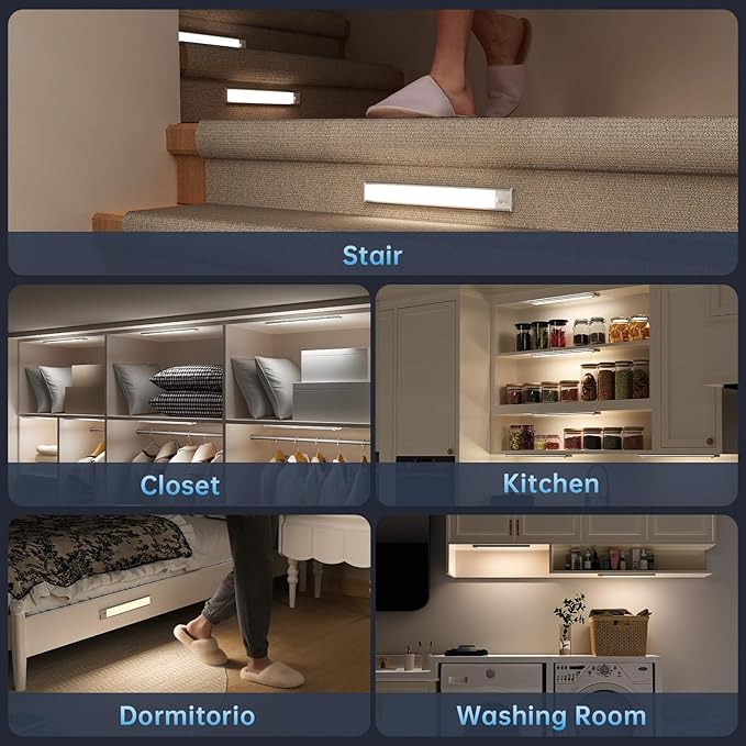 Under Cabinet Lighting,54 LED 1800mAh Rechargeable,Motion Sensor Light,3 Colors Dimmable,Magnetic Closet Lights,Indoor Night Lights for Kitchen Bedroom Stairs 5 Pack