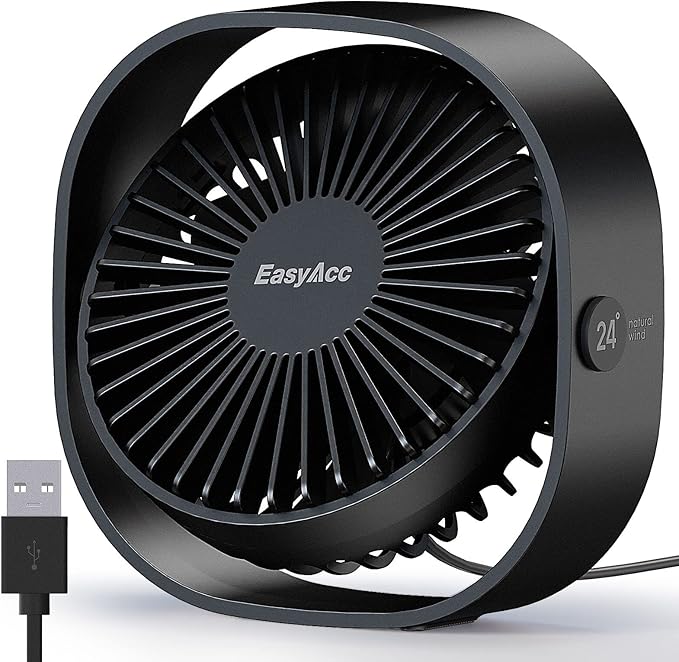 EasyAcc USB Small Desk Fan, Slumber Pod Fan [360°Rotatable Head &Powerful ] 3 Speeds Portable Personal Table Travel Fan for Sleeping Desk Cruise Ship Dorm Bedroom Office Office (No Battery)