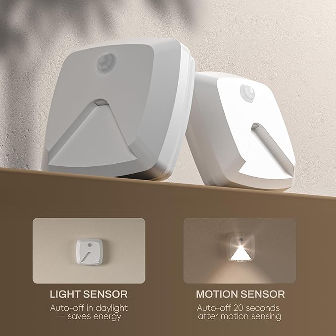 innofox 6-Pack Stick-on Motion Sensor Lights, Warm White LED Night Light, Stick-Anywhere Stair Lights, Closet Light, Battery Operated Wall Light for Kitchen, Hallway, Bedroom, Bathroom, Stairs