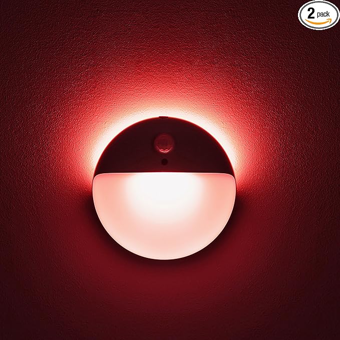 YUNLEX 2 Pack Red Night Light, Battery Operated Night Light, 2.6" Small Sticky Lights, Dimmable Motion Sensor Light, 3 Light Modes, Portable LED nightlight for Baby, Kids, Sleep, Bedroom, Bathroom