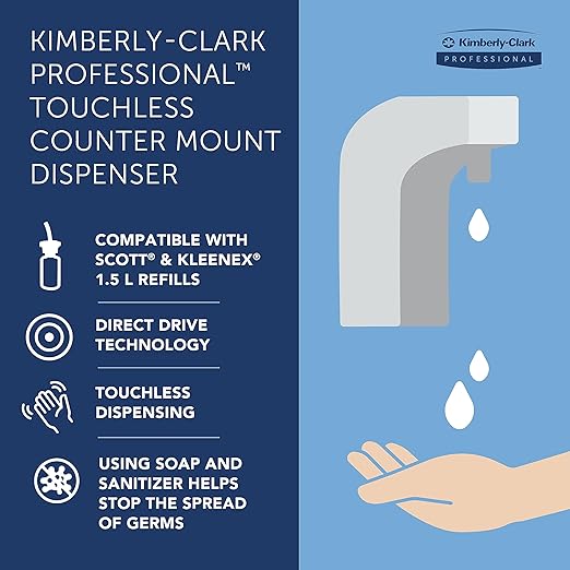 Kimberly-Clark Professional™ Touchless Counter Mount Soap and Hand Sanitizer Dispenser (47604), Chrome, 1.5 L Capacity, 2.12" x 4.25" x 5.56" (Qty 1)