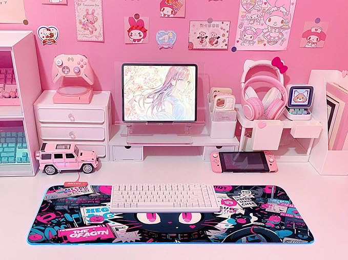 JMIYAV Pink RGB Gaming Mouse Pad 31.5x12 Inch PC XL Large Extended Glowing Led Light Up Desk Pad Non-Slip Rubber Base Computer Cute Mousepad Mat Desk Accessories Gaming Setup 104