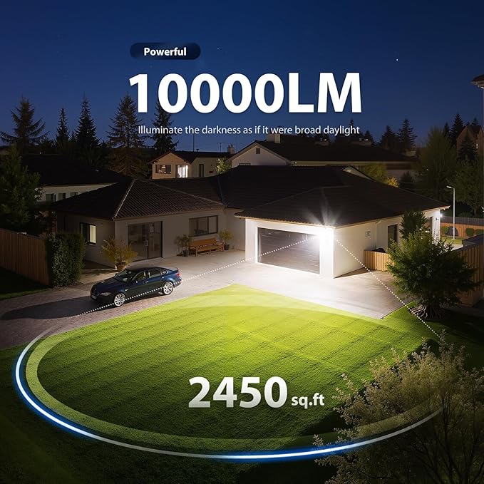Onforu 90W 10000LM LED Motion Sensor Outdoor Lights, 4-Head Dusk to Dawn Outdoor Lighting, 2 Pack Hardwired Flood Lights, IP66 Waterproof 6500K Security Floodlight for Outside (White)