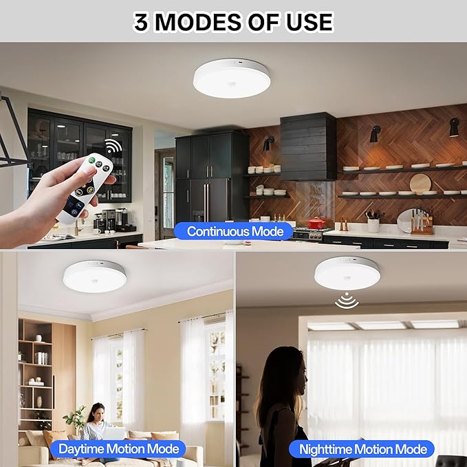 Homelist 2026 New 12000mAh Rechargeable Ceiling Light, Motion Sensor Ceiling Light with Remote, Battery Operated Closet Light for Shower, Garage, Porch, 6500K Cool White, 2 Pack
