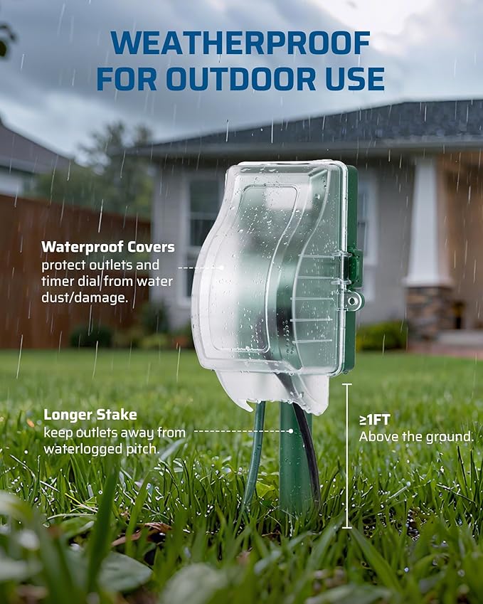 DEWENWILS Outdoor Digital Power Stake Timer, 1800W/15A with 6 Grounded Outlets, 6FT 14/3C Extension Cord, Waterproof Heavy Duty Outlet for Lights, Yard, Garden, ETL Listed