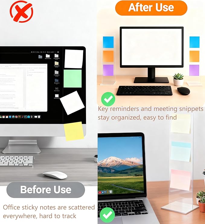 Monitor Memo Board,Detachable Acrylic Sticky Note Holder - Transparent Desktop Monitor Memo Board Stand for Computer Laptop, Portable Message Panel Reminder Office Desk Accessories (2PCS)