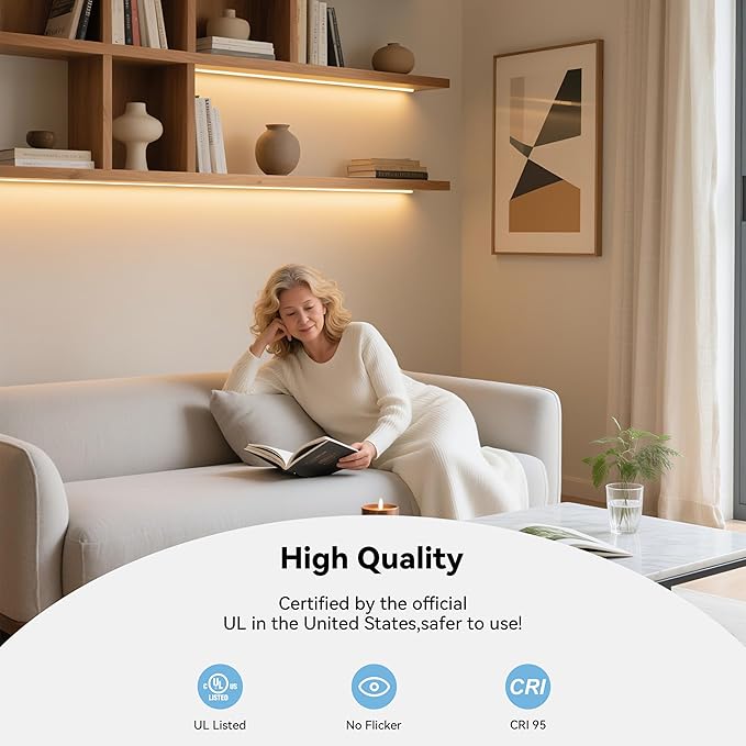 PAUTIX COB LED Strip Lights 2700K Warm White,Motion Sensor LED Lights,Dimmable 24V Motion Activated LED Strip Light,20ft Super Bright with Dual Lighting Mode,for Under Cabinet,Kitchen,Stairs,Bedroom
