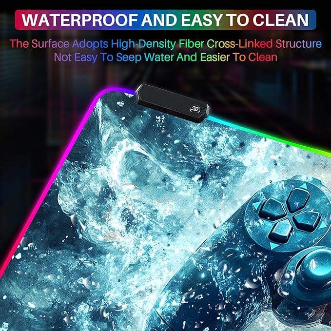 XL Led Gaming Mouse Pad with 14 Light Modes - Light Up Gamer Mouse Pad,31.5 x 11.8in Non-Slip Gamepad Style RGB Large Gamer Mousepad,Black Long Glowing Gaming Accessories for Desk,Waterproof