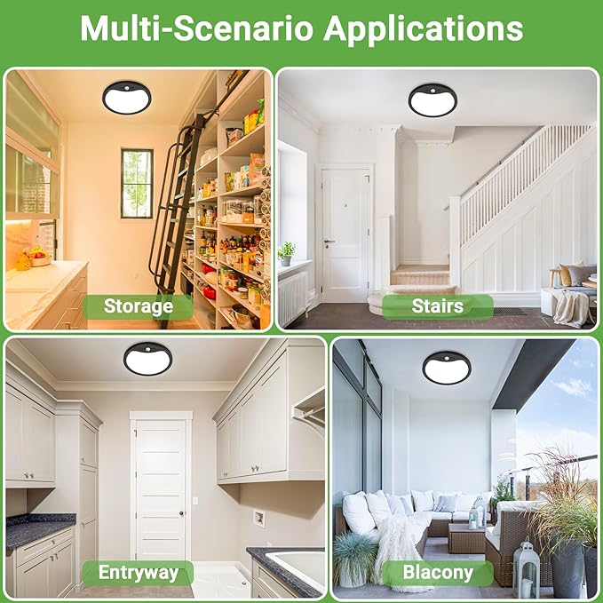 zemty 12inch Motion Sensor Ceiling Lights Wired, 24W 2400lm 3CCT/3 Mode/30-120s Timer, Bright Black LED Flush Mount Light Fixture Motion Activated for Closet Pantry Hallways Stairwells Garage