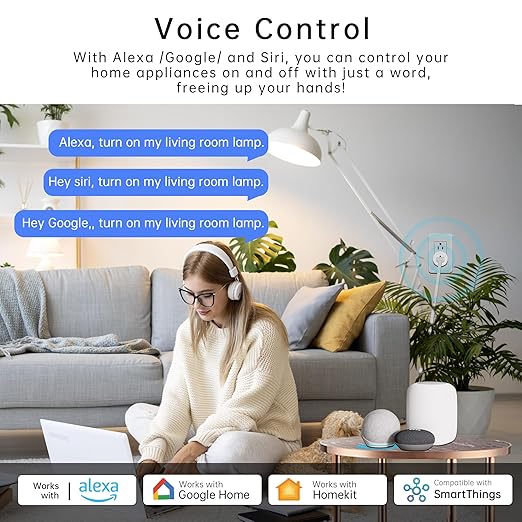 Matter Smart Plug 10A, Smart Wi-Fi Outlet Compatible with Alexa, Apple Homekit, Google Home, SmartThings, Home Assistant, No Hub Required, ETL & FCC & RoHS Certified, 2.4G WiFi Only, 1-Pack