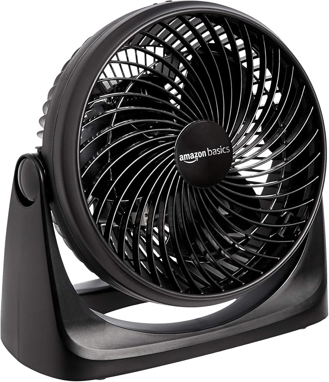 Amazon Basics Air Circulator Desk Fan for Bedroom, Home and Office, 90-Degree Tilt Head, 3 Speed Settings, Cooling, 35 Watts, Black, 11.1"W x 6.3"D x 10.9"H