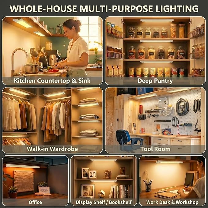 24 Inch Under Cabinet Lights Plug in 2 Pack, Hand Wave Activated, Linkable Under Cabinet Lighting with 5 CCT - 2700K-6000K & Stepless Dimmable, Under Counter Light for Kitchen, 600 Lumens, 10W