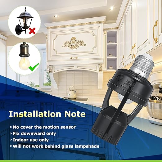 Hortsun 3 Pcs Motion Sensor Light Socket Smart Screw in Light Bulb Outlet Compatible with E26/e27 Motion Activated Bulb Holder Adapter Automatic Control for Porch Garage Storage Room (Black)