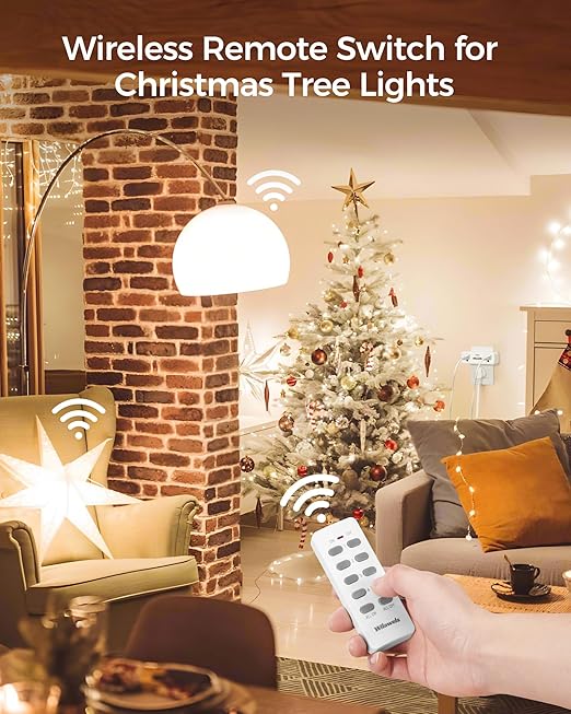 Remote Control Outlet with 2 Independent Control Sockets, WILAWELS Wireless Remote Light Switch for Christmas Tree Lights, String Lights 15A/1875W/125V, Compact, Programmable, FCC Certified W04RC1106