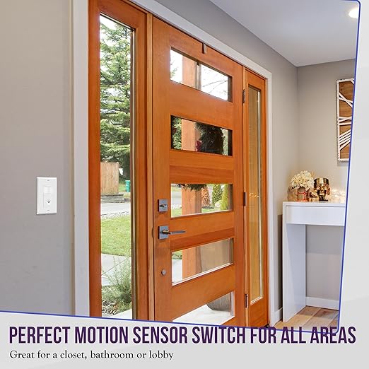 ENERLITES PIR Motion Occupancy Vacancy Motion Sensor Light Switch, 500W, 5A, Motion Sensor Night Light, Single-Pole, Smart LED Backlight, Neutral Not Required, Ground Required, HMOS-J-W, White