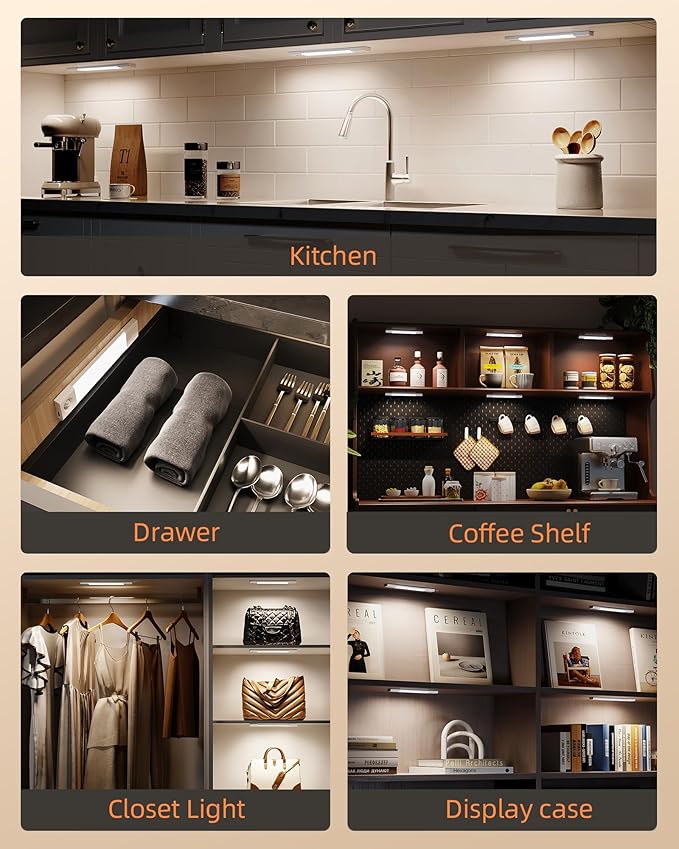 EZVALO Under Cabinet Lighting, Wireless Closet Lights, 50 LED Rechargeable Motion Sensor Light, Dimmable, 3 Color Temperatures, 11.8 inch Counter lights for Kitchen, Pantry, Bedroom, Wardrobe (3 Pack)
