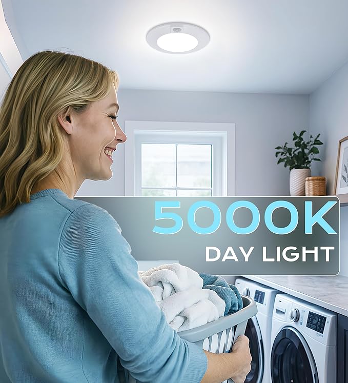 CLOUDY BAY Motion Sensor Ceiling Light Indoor,120V CRI90 10W 5000K Bright Day Light,6.5 inch LED Flush Mount Ceiling Lighting Fixture for Garage,Walk-in Closet,Attic,Pantry Wet Location White Finish