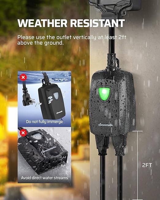 DEWENWILS Wireless Remote Control Outdoor Outlet with 2 Remotes, Electrical Plug-in Light Switch, Weatherproof, 15 AMP Heavy Duty, 100 FT Range, for Lights, Lamp, Fans, ETL Listed