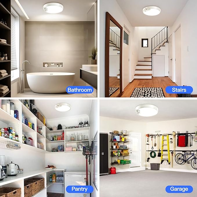 Homelist Rechargeable Motion Sensor Ceiling Light with Remote, Wireless Battery-Operated Ceiling Light for Pantry, Basement Storage, Closet, Bathroom, Laundry Room, Hallway, Stairs 3 Color Temperature