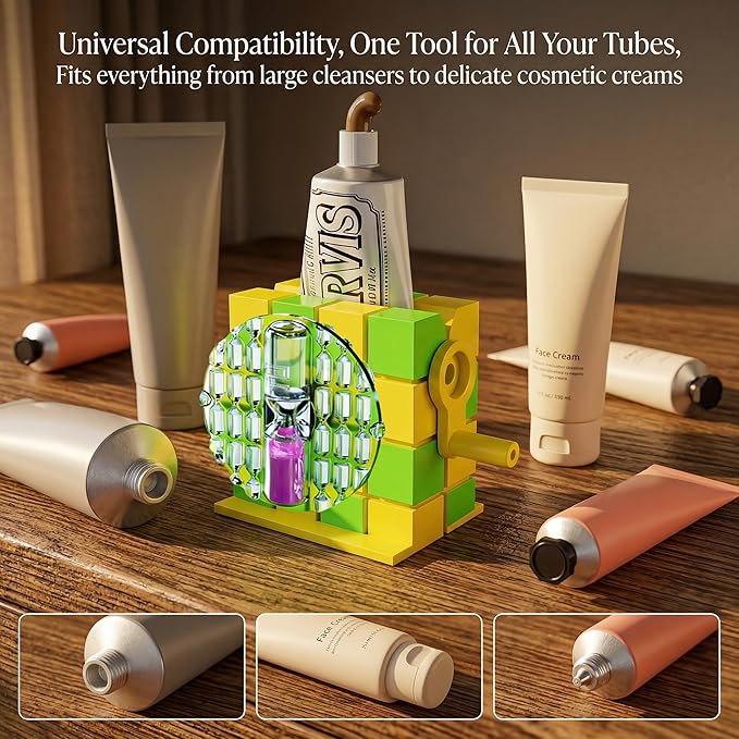2PCS Toothpaste Tube Squeezer Tool - Toothpaste Dispenser for Kids - Toothpaste Holder Squeezer Stand - Toothpaste Squeezer Roller for Bathroom or Kitchen (Green, with Hourglass)