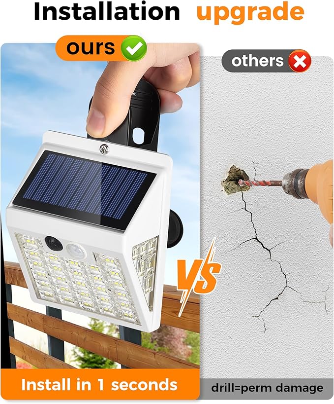 Clip On Solar Lights Outdoor,Motion Sensor Outdoor Lights, 72LEDs 600LM Clip on Solar Fence Lights Outdoor Waterproof LED,Solar Lights for Wall Fence,Deck, Gutter,Camping (1, White)
