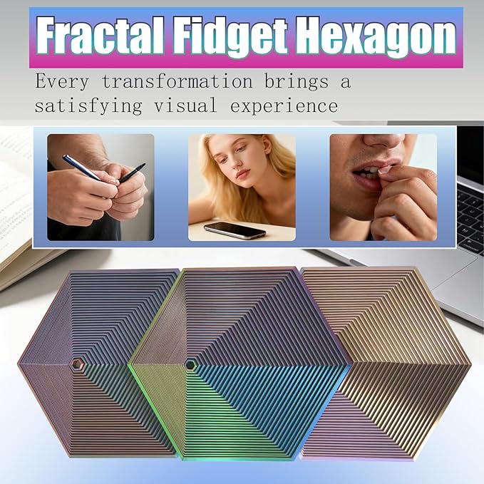 Fractal Fidget Hexagon - Suitable for Relieving Stress, Anxiety, and Tension | Autism, ADHD | Desk Adult Fidgeting Stress Relief Gift (Green Purple Copper 35 Rings)