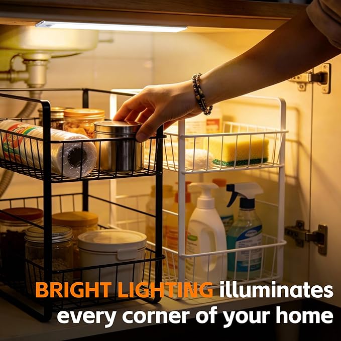 15.7inch Motion Sensor Cabinet Light, 2400mAh 74 LED Beads, USB-C Charging, 3 Color Temperatures, for Long Lasting Durability Easy to Install, Magnetic Under Cabinet Light Suitable for Kitchen(4Pack)