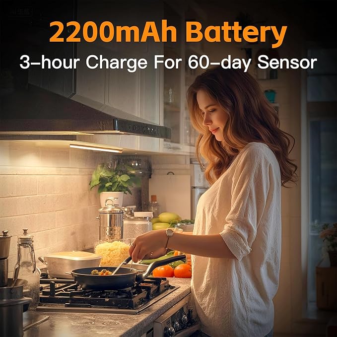 15.75inch Under Cabinet Lighting,with Motion Sensor,74LED 3Color Temperature,Closet Lights Motion Sensored, USB-C Charging,Durable And easy-to-install Magnetic Cabinet Light,staircases,wardrobes-4Pack