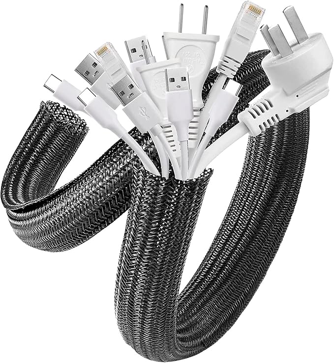 AGPTEK Cable Sleeve, 2Pack 5ft - 1.8 inch Cable Management Desk Cord Cover Organizer Wire Hider for Home Office Computer TV Wire Loom Tubing Pet Proof Cord Protector from Cat Dog Chewing, Black
