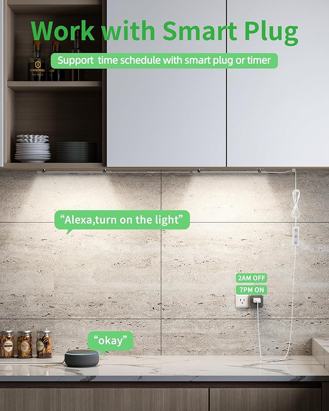 Under Cabinet Lighting Plug-in, Dimmable Under Counter Lights for Kitchen, 3pcs 12 Inch, Cold White 6000K Linkable USB Led Light Strip, Wired Led Light Bar for Desk,Sink,Workbench