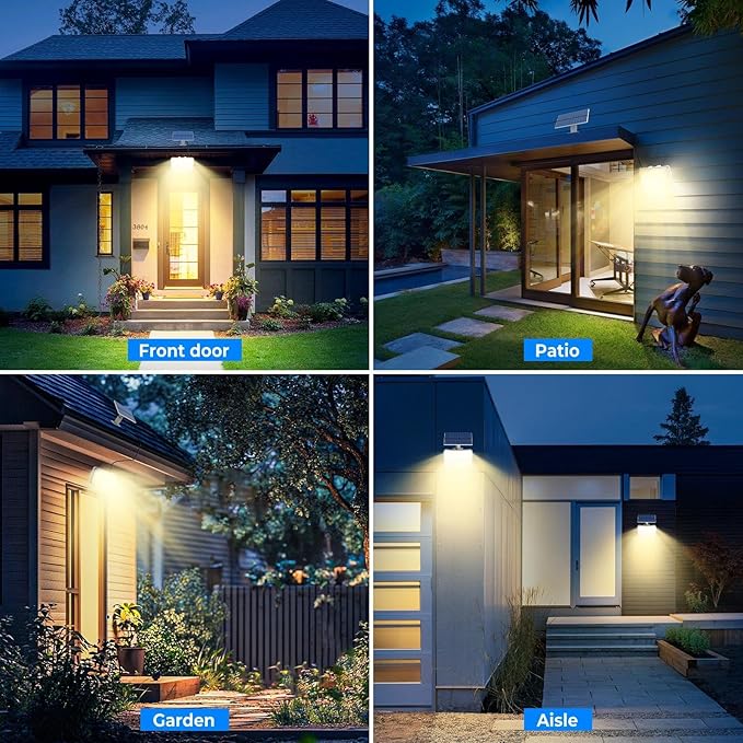Peasur 1 Pack Solar Motion Lights Outdoor, 318 LED Solar Security Light with 3 Modes, IP65 Waterproof Powered Flood Lights for Outside Garden Backyard, Warm (White Frame)