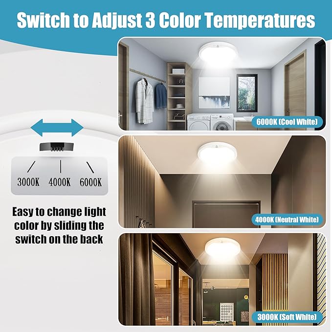 NEWKAZ 9Inch Motion Sensor Ceiling Light Hard-Wired, 20W Indoor Flush Mount LED Ceiling Light, 3000K 4000K 6000K 3CCT Adjustable for Closet Doorway Stairway Hallway, NOT Battery Operated