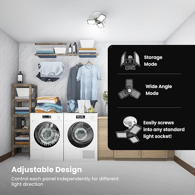 Feit Electric LED Garage Light, Multiple Adjustable Panels, E26 Base, Ideal for Garage, Workshop, Shed, 25,000-Hour Lifetime