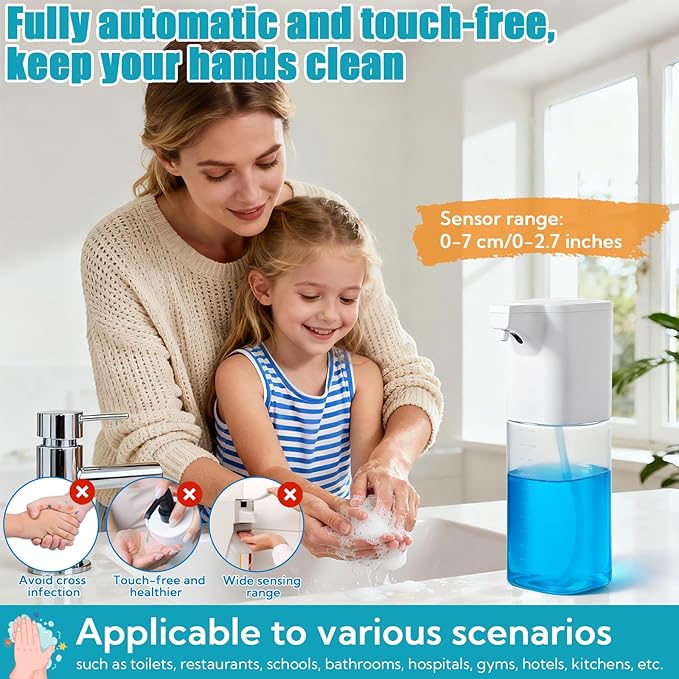 4 Pack Automatic Soap Dispenser Touchless Liquid Soap Dispenser 18.5oz/550ml 4-Level Adjustable Waterproof USB Rechargeable Dispenser Electric Wall Mounted for Bathroom Kitchen Dish Hand Soap