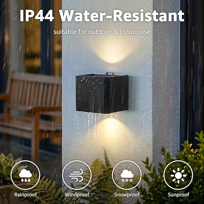 uuffoo Motion Sensor LED Outdoor Wall Lights Rechargeable Waterproof, Up and Down Wall Sconces Dusk to Dawn Metal No Drill No Wiring Magnetic Exterior for Garage Patio Walkway Porch (2PCS Square)