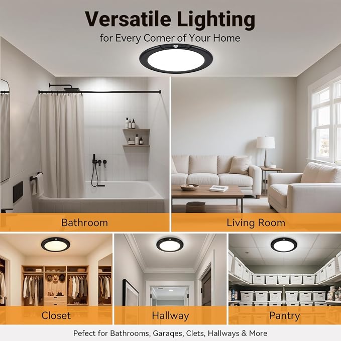 Wireless Closet Lights Motion Sensor - Black Rechargeable Ceiling Light Night Light Indoor, Battery Operated Led Lights for Bedroom with Remote, Living Room Bathroom Home & Kitchen Decor Lighting