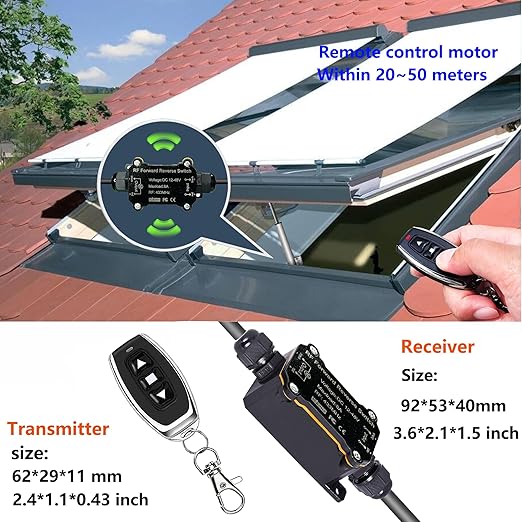 Forward and Reverse Remote Switch,DC 12V to 48V 8A Waterproof Remote Control Switch,Linear Actuator 12V Wireless Remote,Up to 165 Feet Range,for Shutter Doors,Winch Electromagnetic