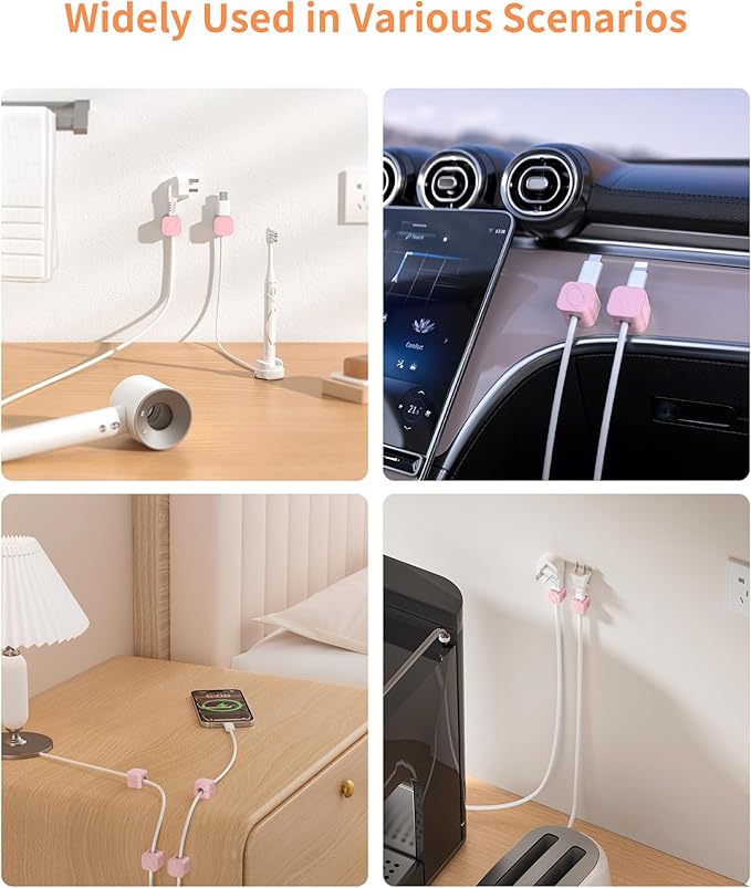 6Pack Cable Organizer Clips, Magnetic Cable Holder (1s Lock), XOVRAETH Strong Adhesive Wire Management for Desk, Nightstand, Living Room, Kitchen, Office, Car(PinkC)