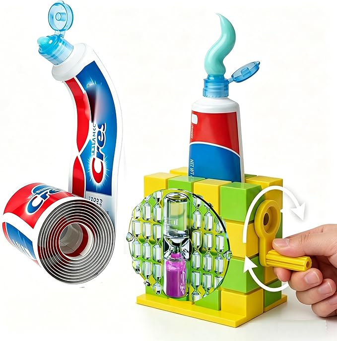 2PCS Toothpaste Tube Squeezer Tool - Toothpaste Dispenser for Kids - Toothpaste Holder Squeezer Stand - Toothpaste Squeezer Roller for Bathroom or Kitchen (Green, with Hourglass)