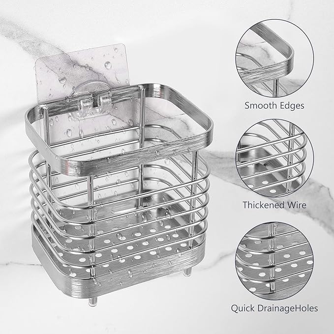 Wall Mount Toothbrush Holder for Bathroom, Stainless Steel Rustproof Toothbrush and Toothpaste Holder Organizer, Electric Toothbrush Holder Self Adhesive Wallmount/Countertop Organizer(Silver Small)